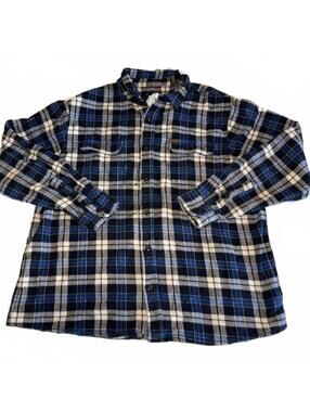 Orvis Men's 2XL Blue Plaid Flannel Button-Up Shirt Size XXL Warm 100% Cotton
